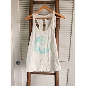 ROXY Beach Tank Top Sleeveless White w/ Blue Logo Summer Casual S NWT